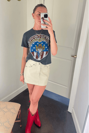 OLIVACEOUS | Faux Leather Mini Skirt - Ecru