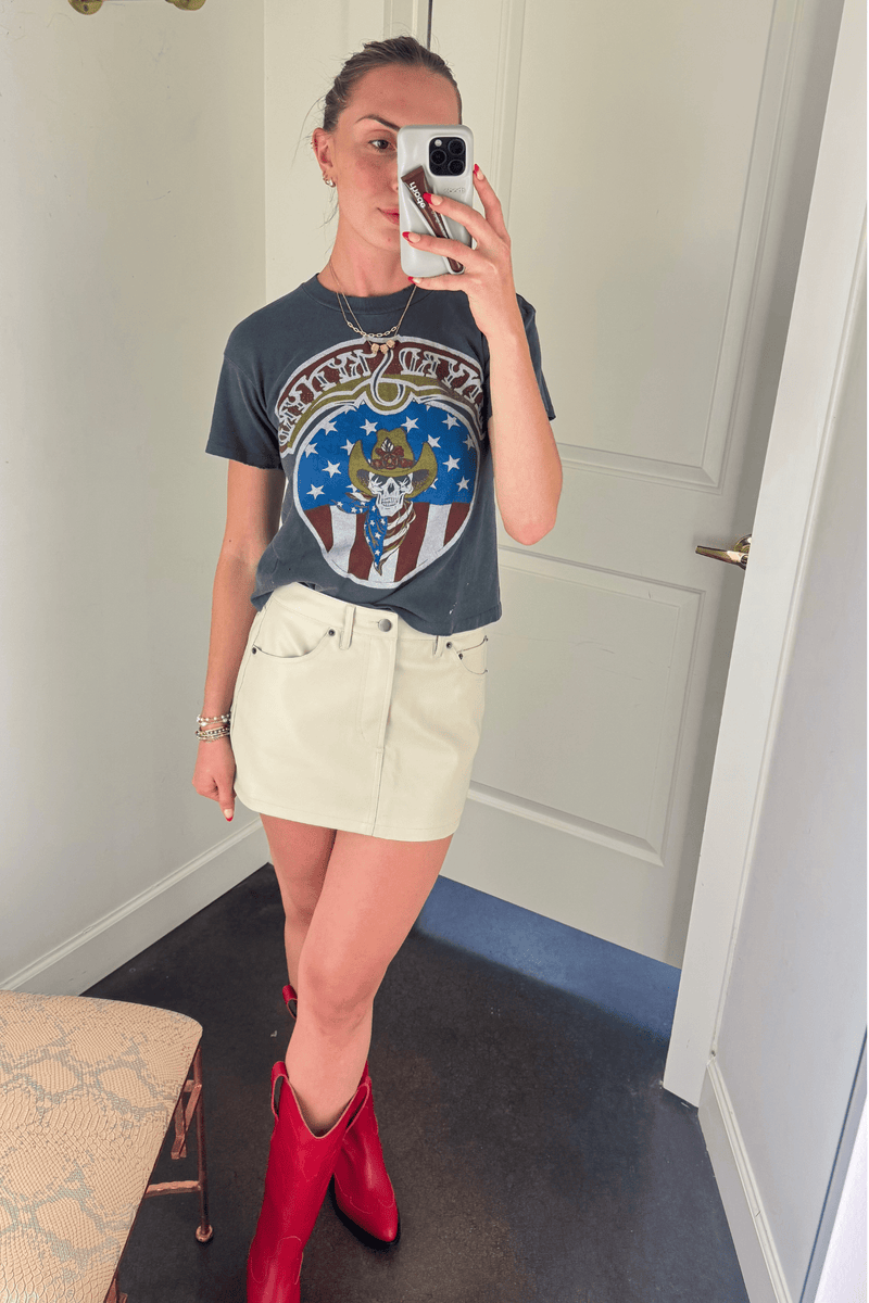 OLIVACEOUS | Faux Leather Mini Skirt - Ecru