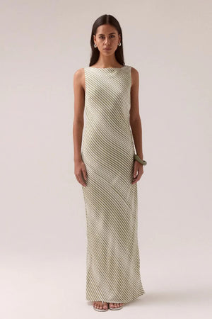 SOVERE | Vista Bias Dress - Olive Stripe