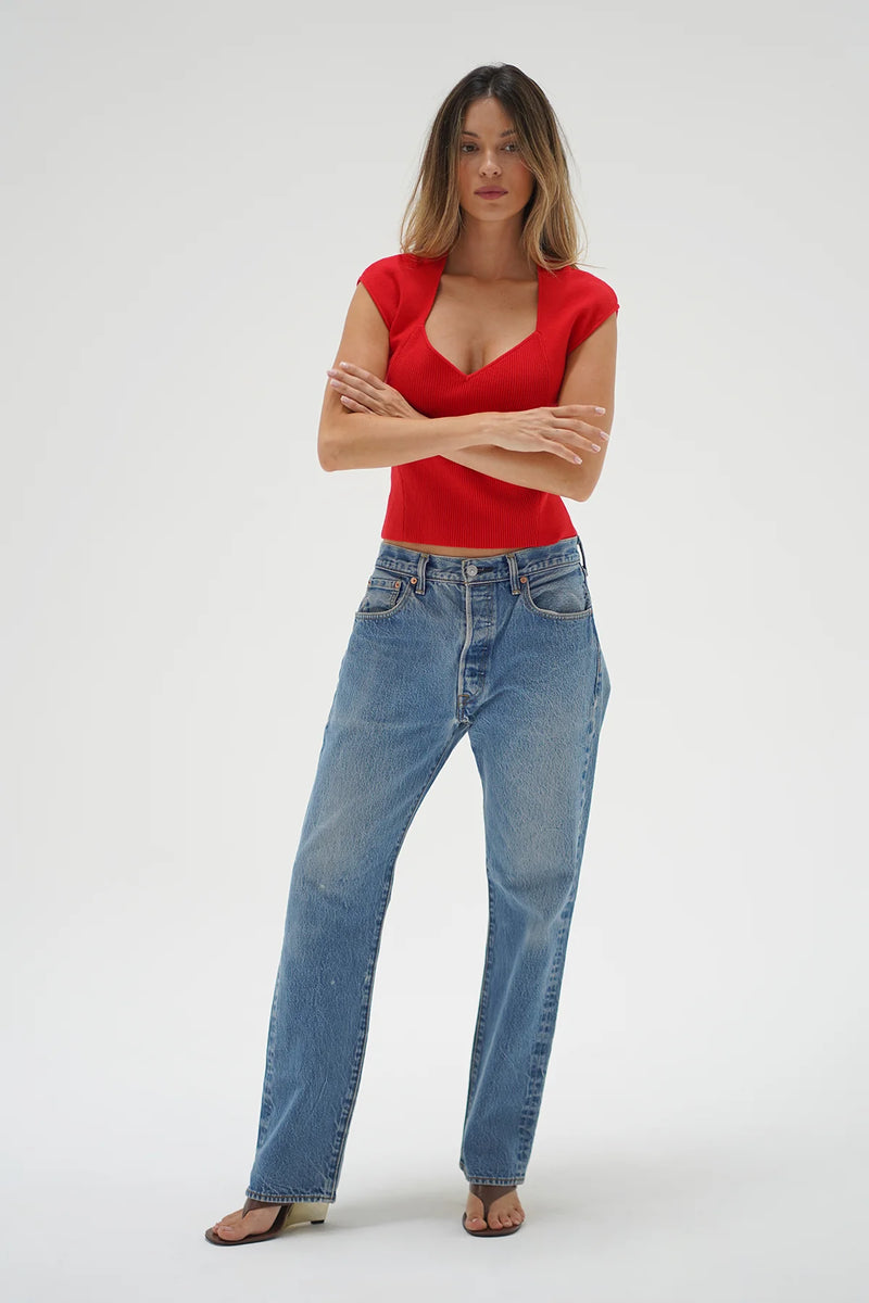 LNA | Millie Cap Sleeve Sweater - Red