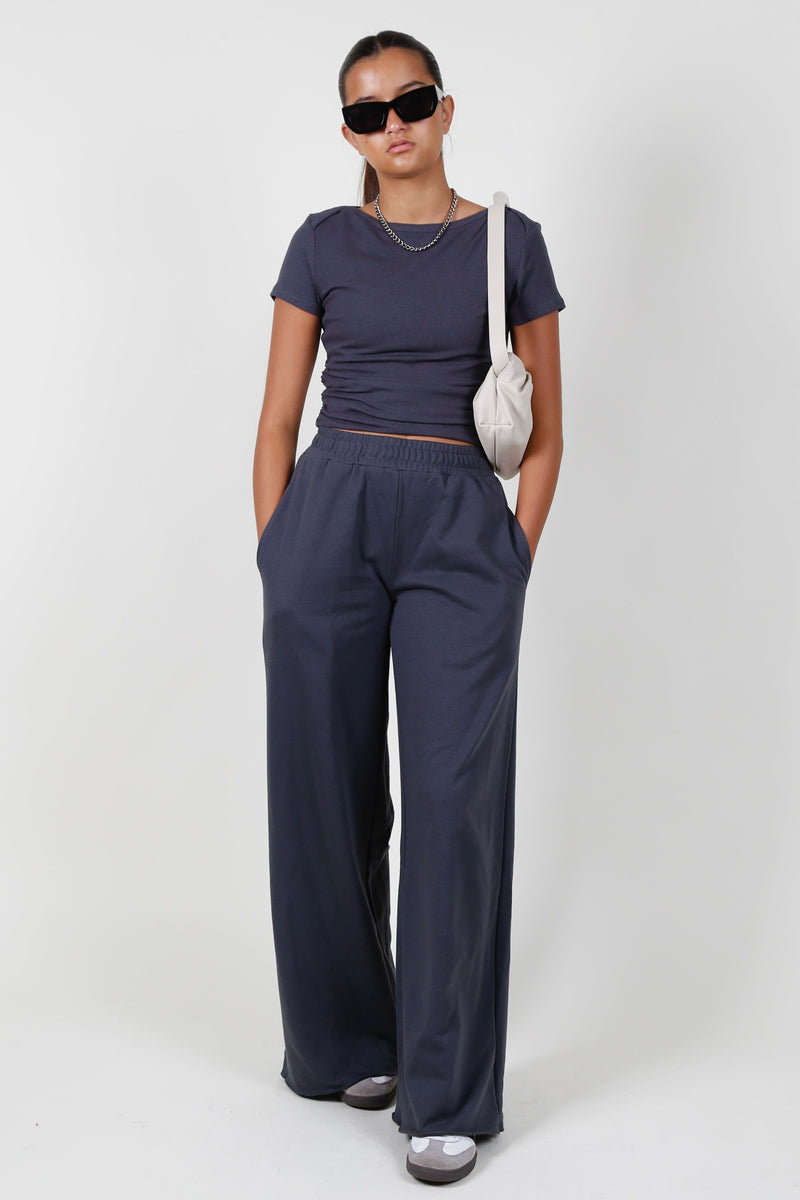 The Vanessa Wide Leg Sweats -Charcoal