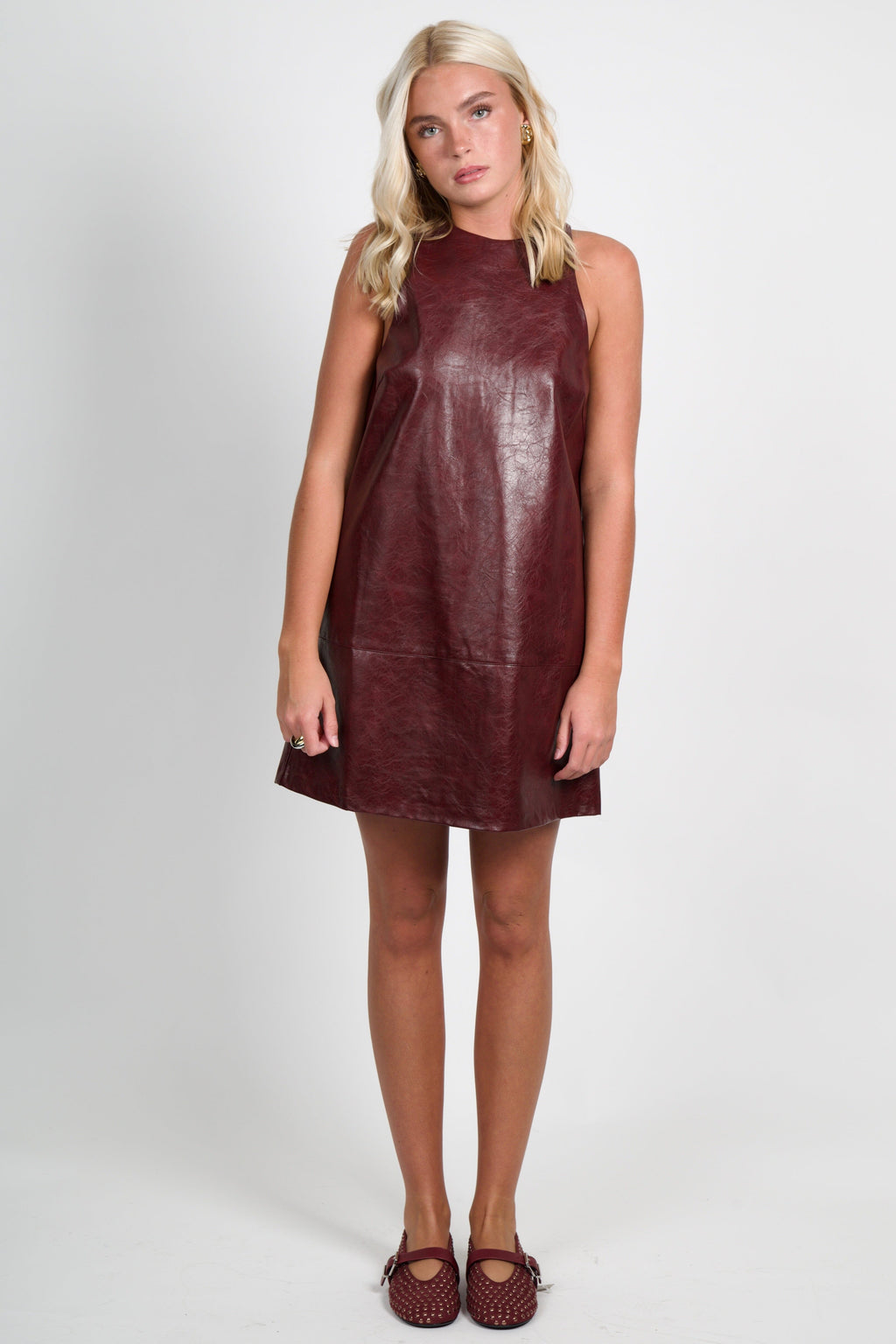 LUCY PARIS | Onyx Faux Leather Dress - Burgundy