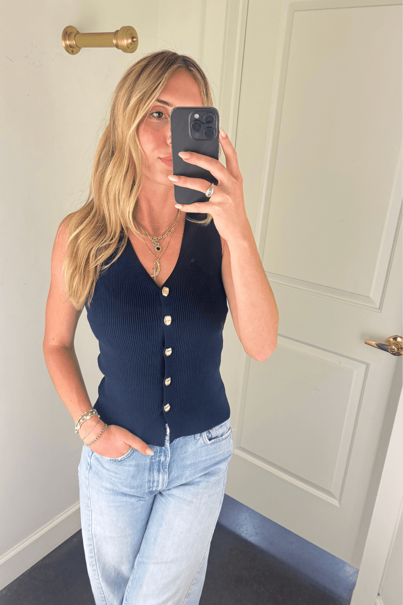 LUCY PARIS | Desmond Knit Top - Navy