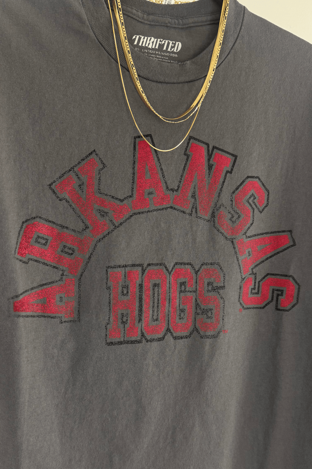 AR Razorbacks Thrifted Tee - Charcoal