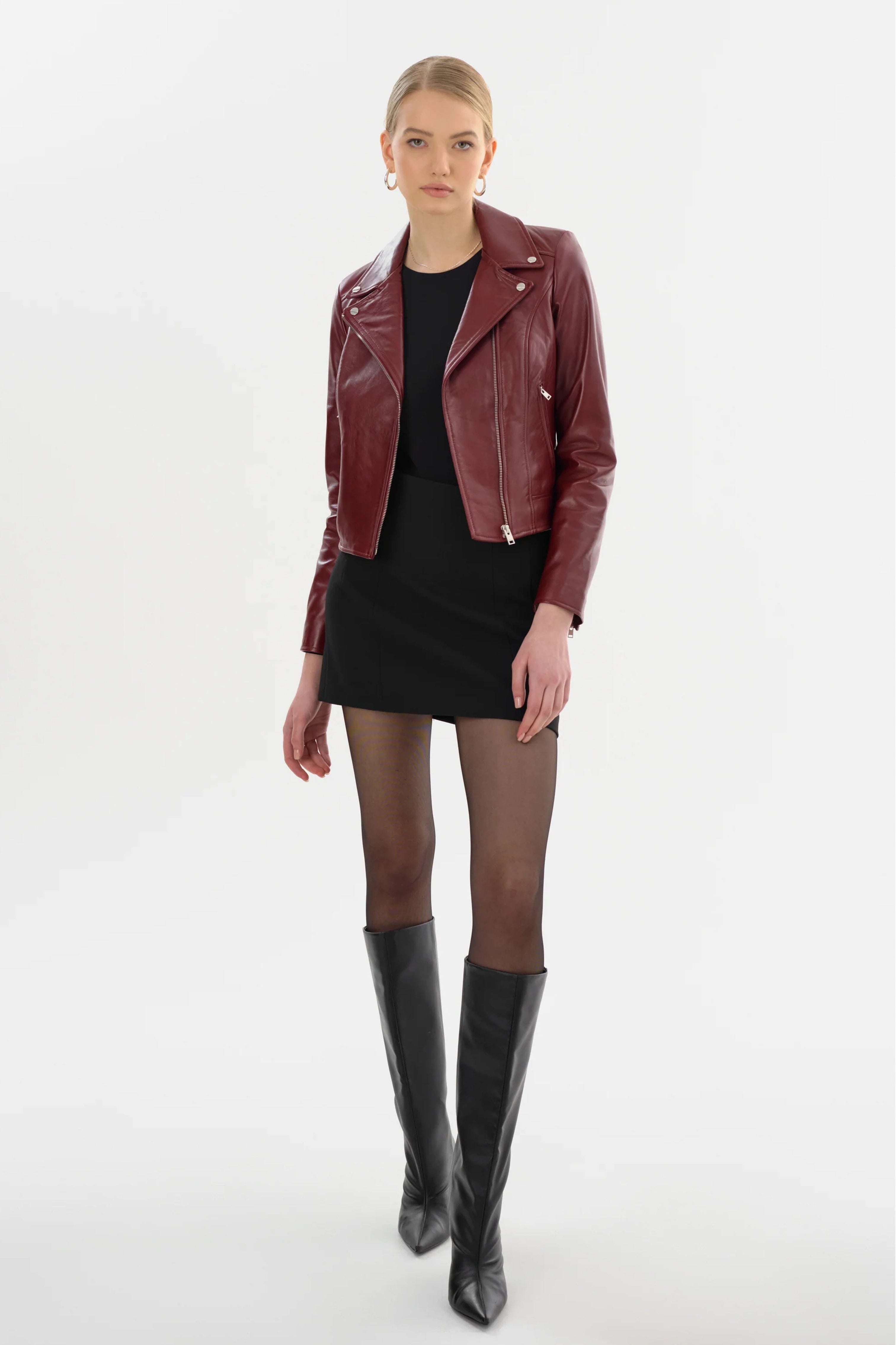 LAMARQUE | Kelsey Leather Biker Jacket - Burgundy – Scarlet