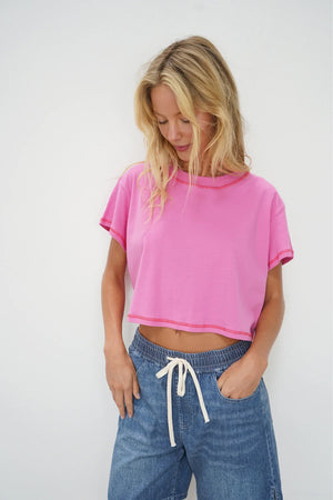LNA | Leni Cropped Tee - Bright Pink