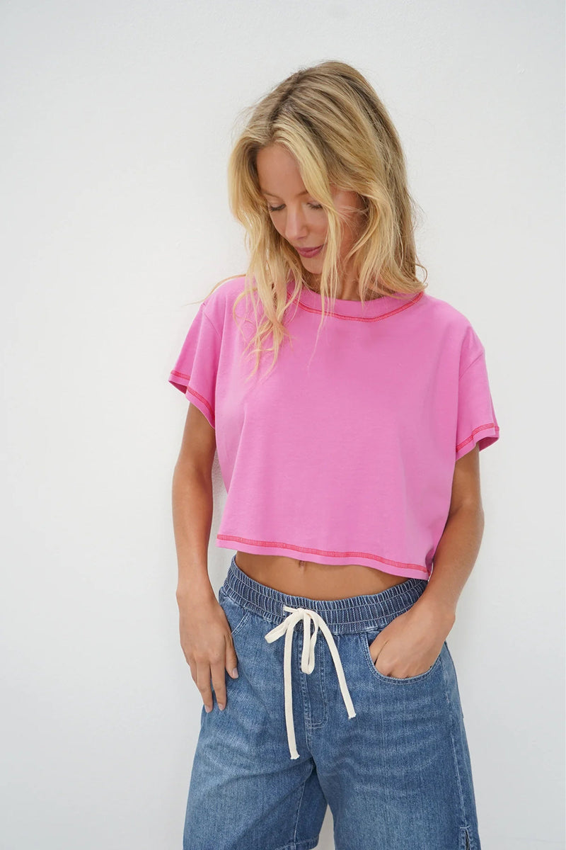 LNA | Leni Cropped Tee - Bright Pink