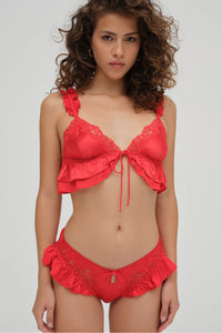 FOR LOVE & LEMONS | Butterfly Lace Ruffle Cheeky Panty - Red