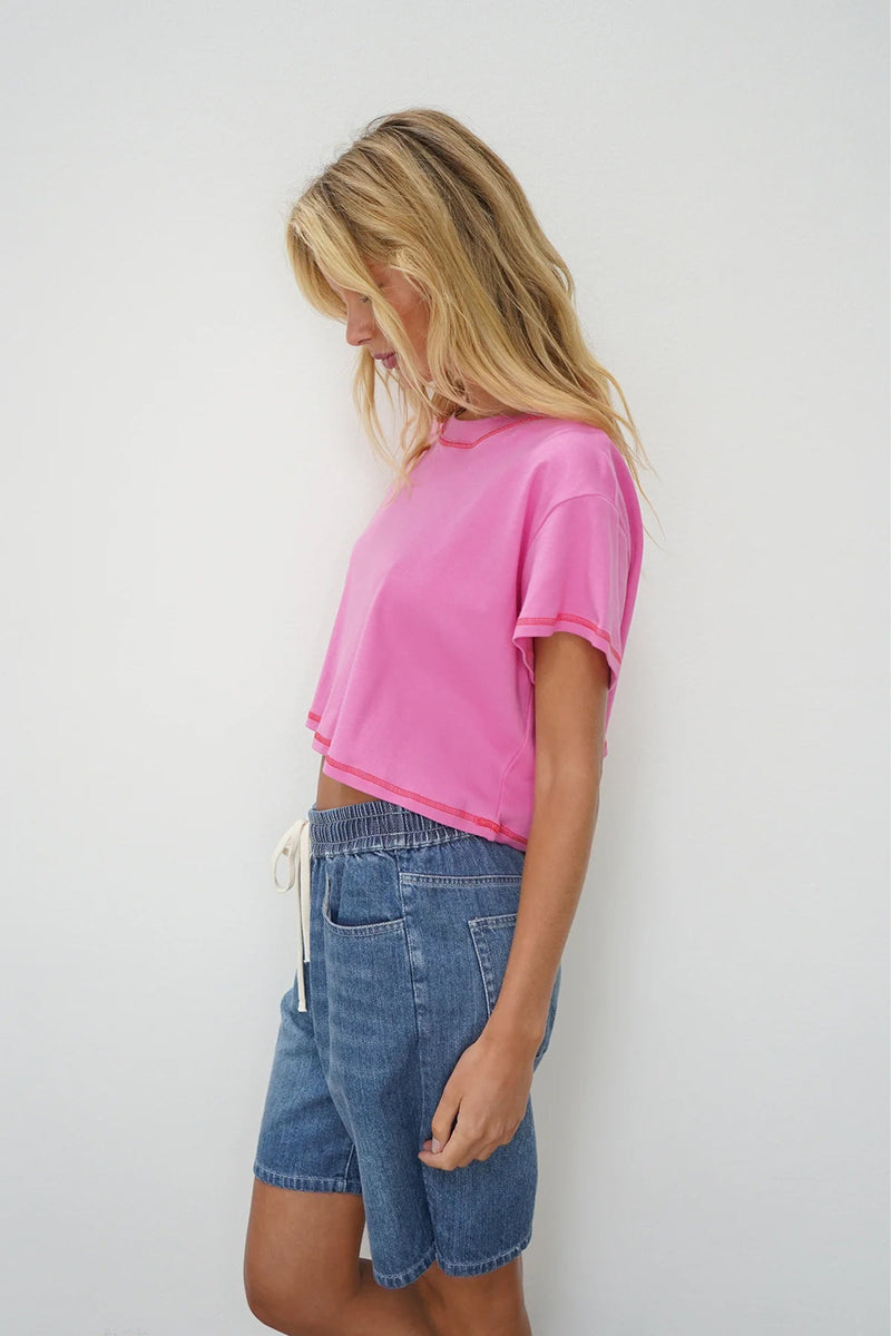 LNA | Leni Cropped Tee - Bright Pink