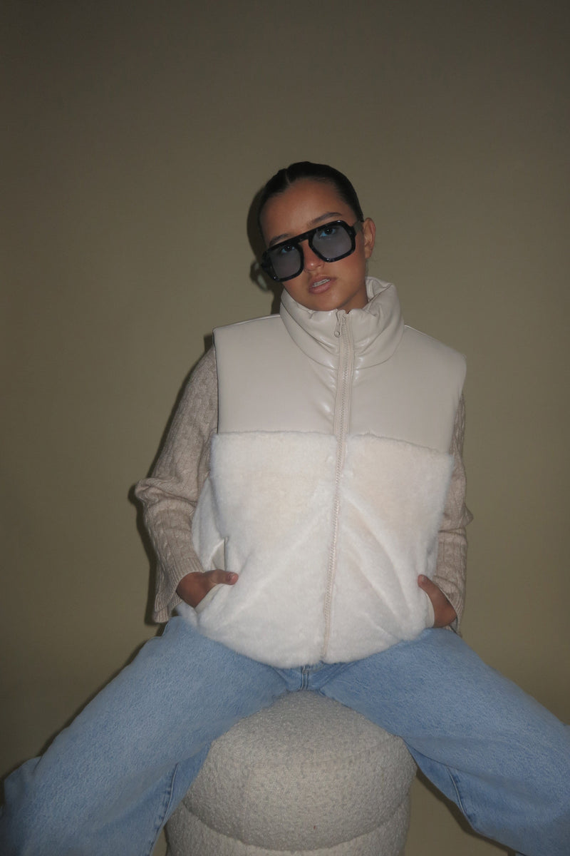 ONLINE ONLY | Reversible Faux Leather Vest - Cream