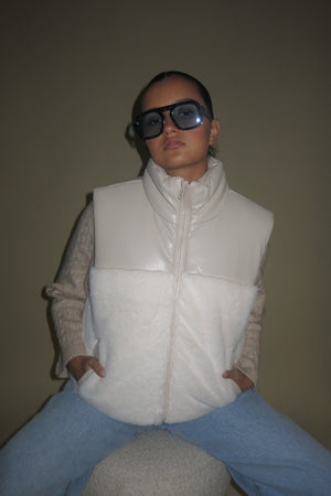 ONLINE ONLY | Reversible Faux Leather Vest - Cream
