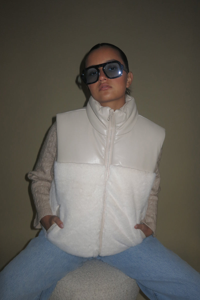 ONLINE ONLY | Reversible Faux Leather Vest - Cream