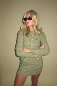ONLINE ONLY | Boucle Cardigan + Mini Skirt Set - Moss