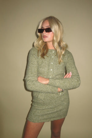 ONLINE ONLY | Boucle Cardigan + Mini Skirt Set - Moss