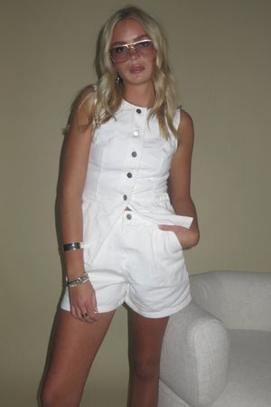 ONLINE ONLY | Buttoned Up Denim Top - White