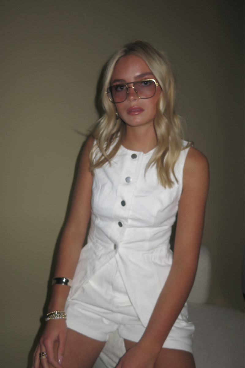 ONLINE ONLY | Buttoned Up Denim Top - White