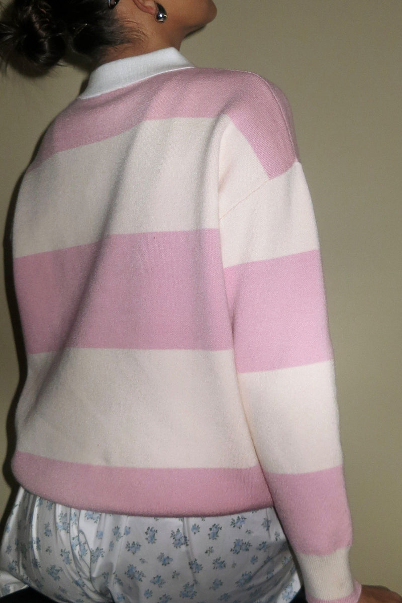 ONLINE ONLY | Polo Stripe Sweater - Pink/Cream