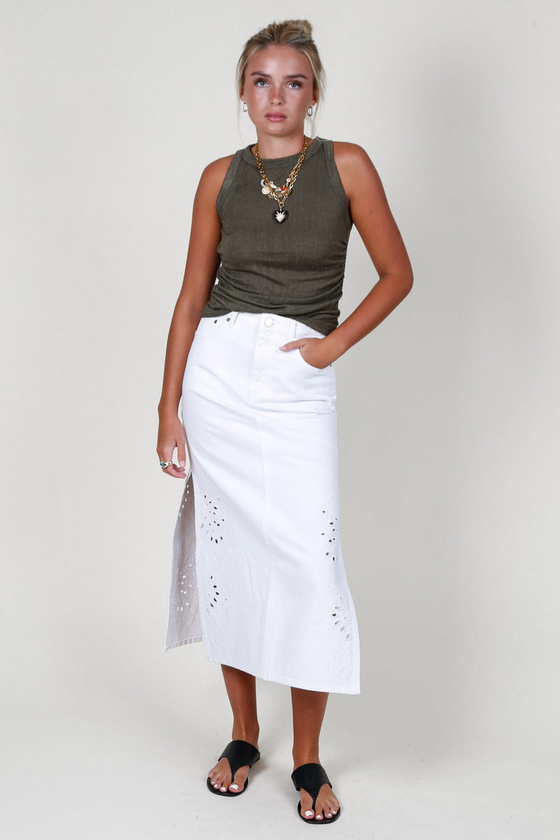 DEREK LAM | Violet Midi Skirt - White Eyelet
