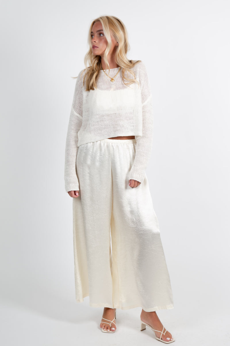 ENZA COSTA | Linen Open Knit Bateau Sweater - White