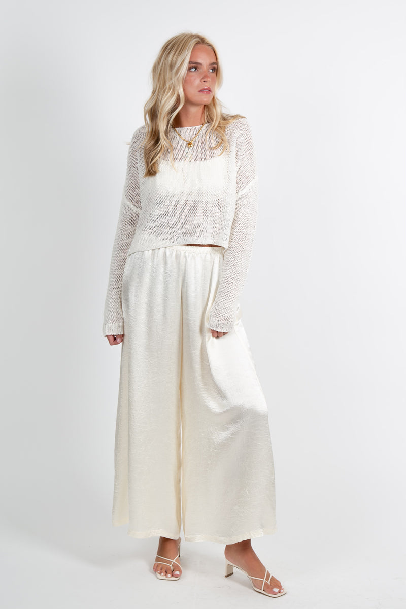 ENZA COSTA | Linen Open Knit Bateau Sweater - White