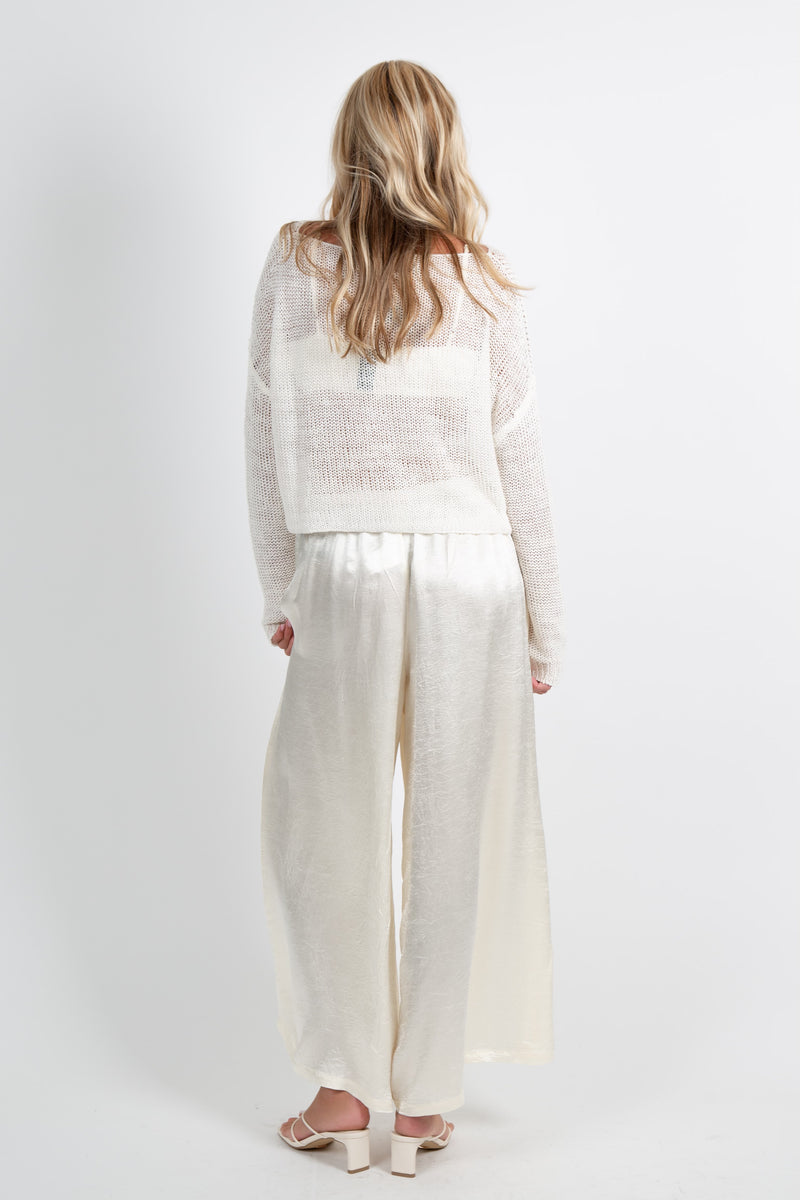 ENZA COSTA | Linen Open Knit Bateau Sweater - White