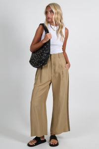 SMYTHE | Tux Stripe Crop Pleated Trouser - Tan