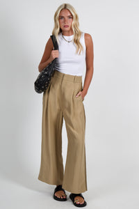 SMYTHE | Tux Stripe Crop Pleated Trouser - Tan