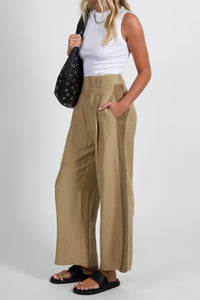 SMYTHE | Tux Stripe Crop Pleated Trouser - Tan