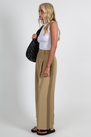 SMYTHE | Tux Stripe Crop Pleated Trouser - Tan