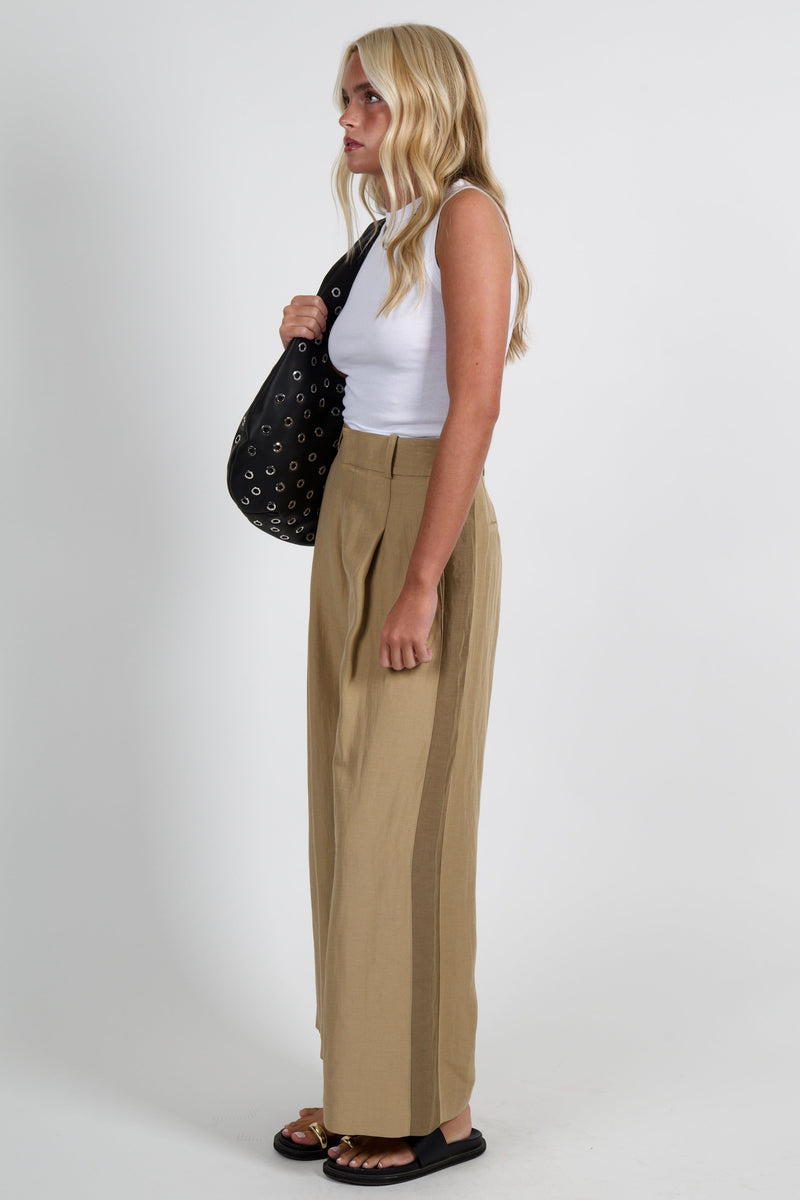 SMYTHE | Tux Stripe Crop Pleated Trouser - Tan