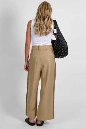 SMYTHE | Tux Stripe Crop Pleated Trouser - Tan