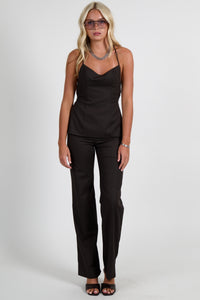BEC + BRIDGE | Ingrid Tie Top - Chocolate Pinstripe