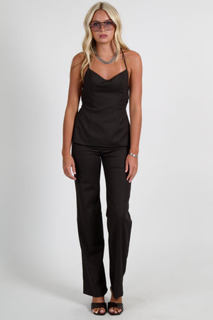 BEC + BRIDGE | Ingrid Tie Top - Chocolate Pinstripe