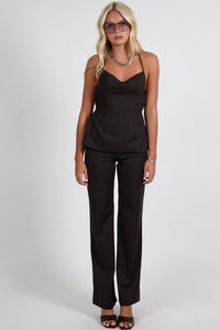 BEC + BRIDGE | Ingrid Tie Top - Chocolate Pinstripe
