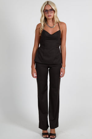 BEC + BRIDGE | Ingrid Tie Top - Chocolate Pinstripe