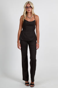 BEC + BRIDGE | Ingrid Tie Top - Chocolate Pinstripe