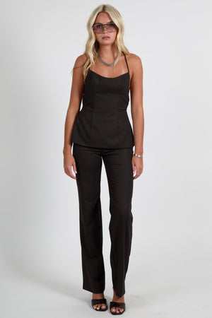 BEC + BRIDGE | Ingrid Tie Top - Chocolate Pinstripe