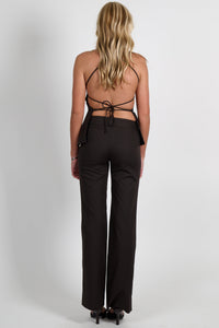 BEC + BRIDGE | Ingrid Tie Top - Chocolate Pinstripe