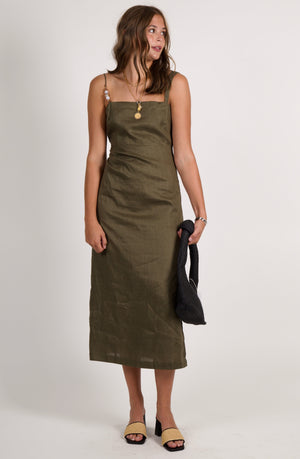LUCY PARIS | Fallon Bead Detail Dress - Olive