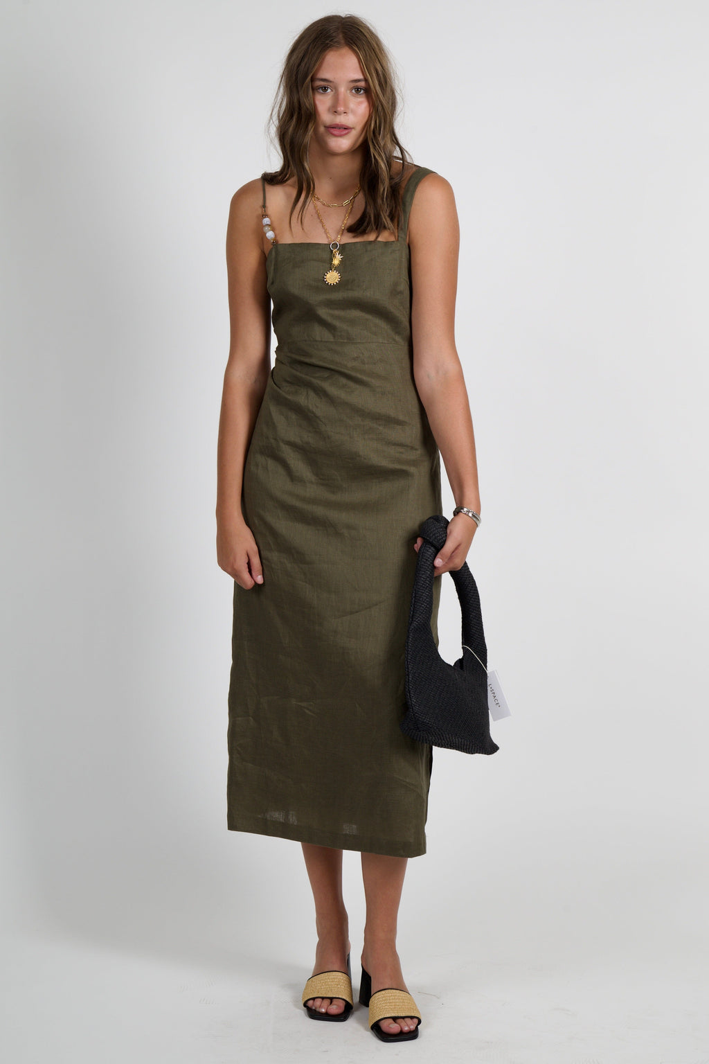 LUCY PARIS | Fallon Bead Detail Dress - Olive