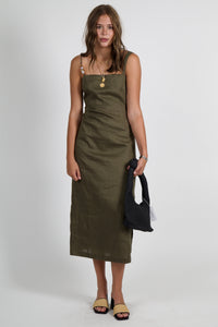 LUCY PARIS | Fallon Bead Detail Dress - Olive