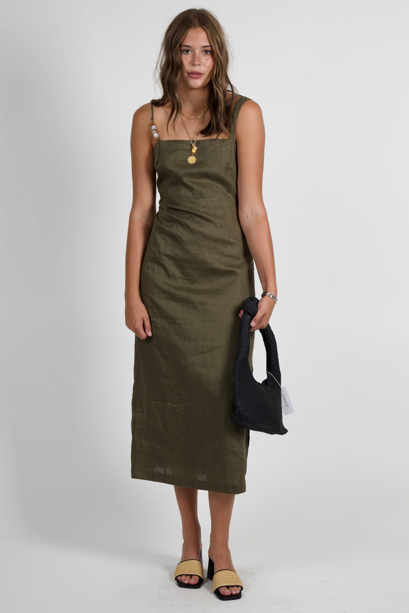 LUCY PARIS | Fallon Bead Detail Dress - Olive