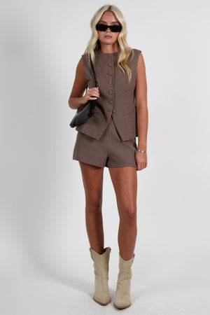 ASTR | The Gisselle Short - Brown Wine Plaid