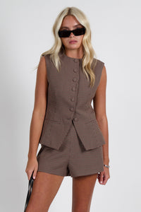 ASTR | The Gisselle Vest - Brown Wine Plaid