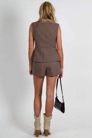 ASTR | The Gisselle Short - Brown Wine Plaid