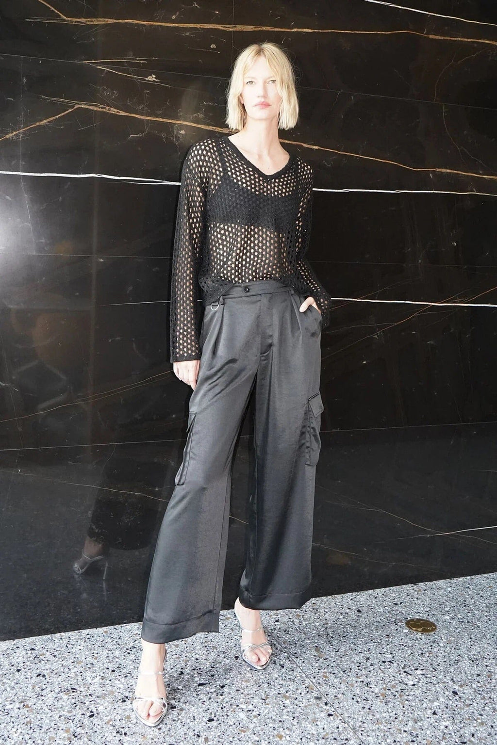 LNA | Lou Silky Cargo Pant - Black