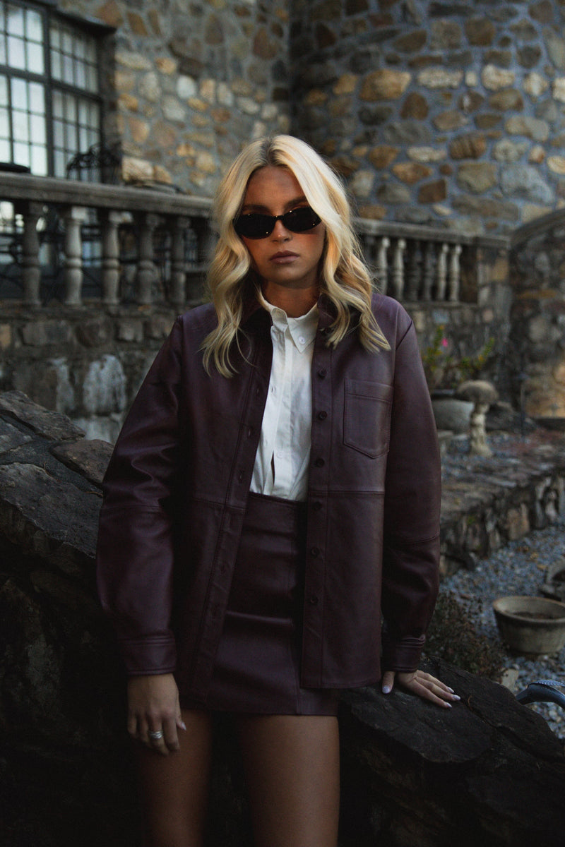 CAMI NYC | Cillian Genuine Leather Mini Skirt - Syrah