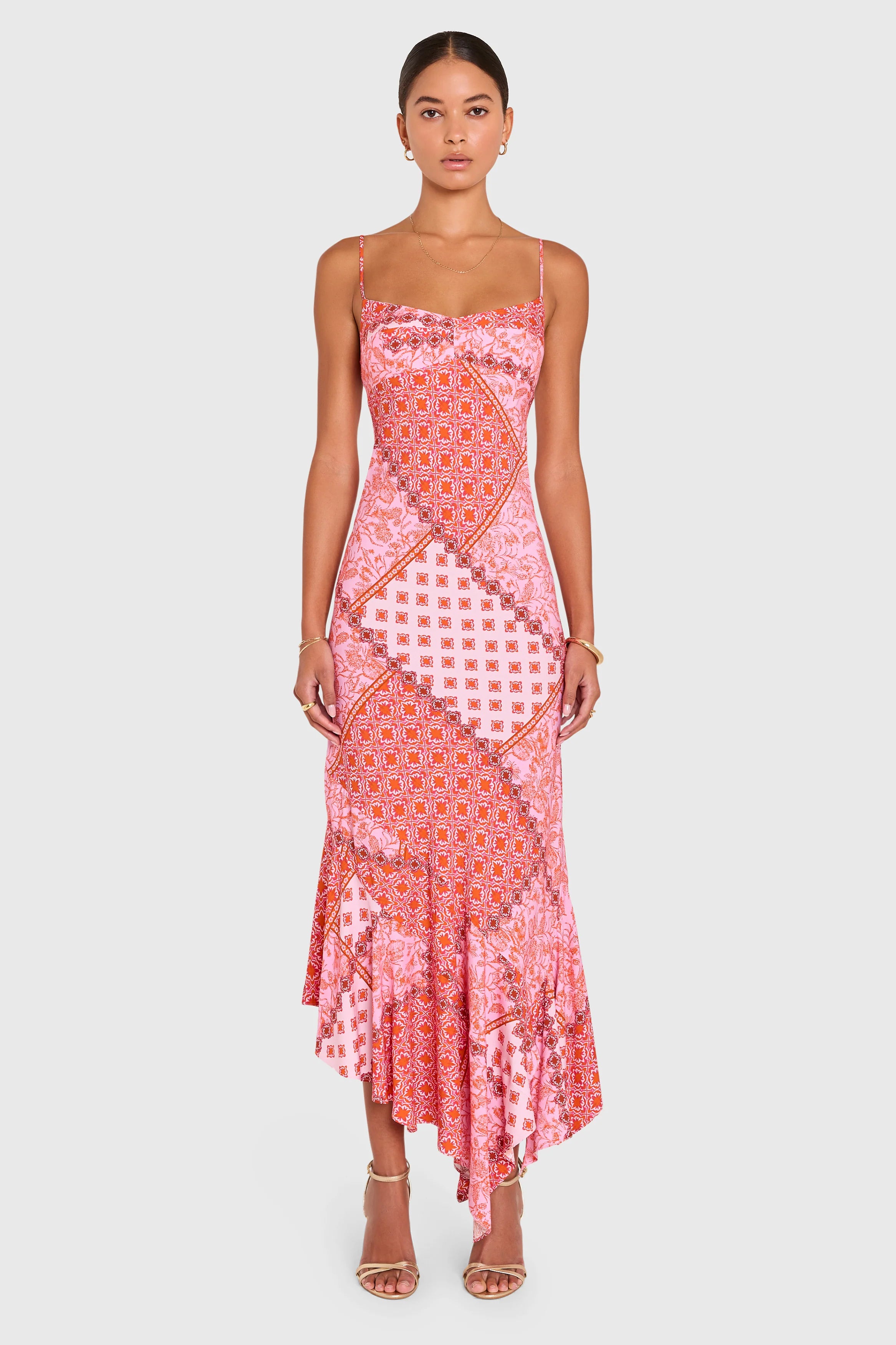 AMANDA UPRICHARD | Kaysee Midi Dress - Pink Multi Scarlet Clothing AMANDA UPRICHARD | Kaysee Midi Dress - Pink Multi Scarlet Clothing