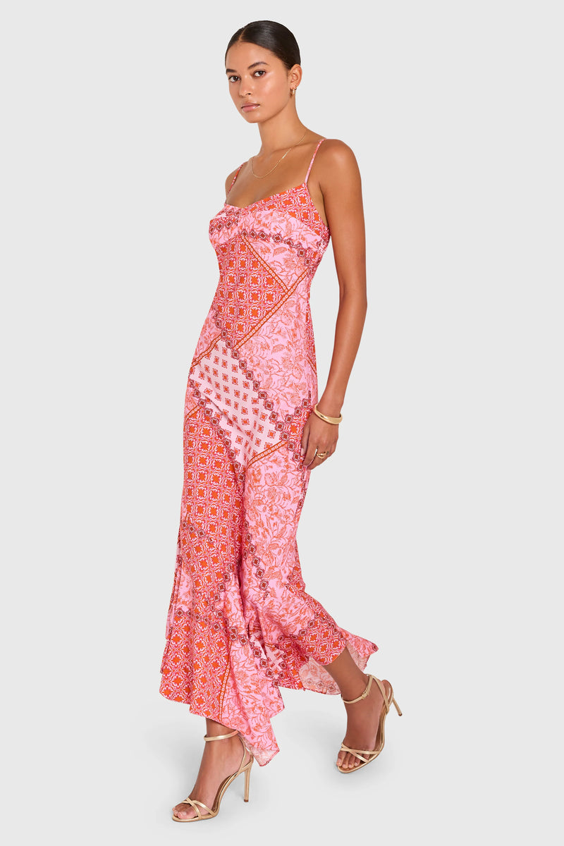 AMANDA UPRICHARD | Kaysee Midi Dress - Pink Multi Scarlet Clothing AMANDA UPRICHARD | Kaysee Midi Dress - Pink Multi Scarlet Clothing