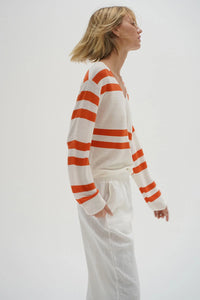 LNA | Lucky Sweater - Coral Ivory Stripe